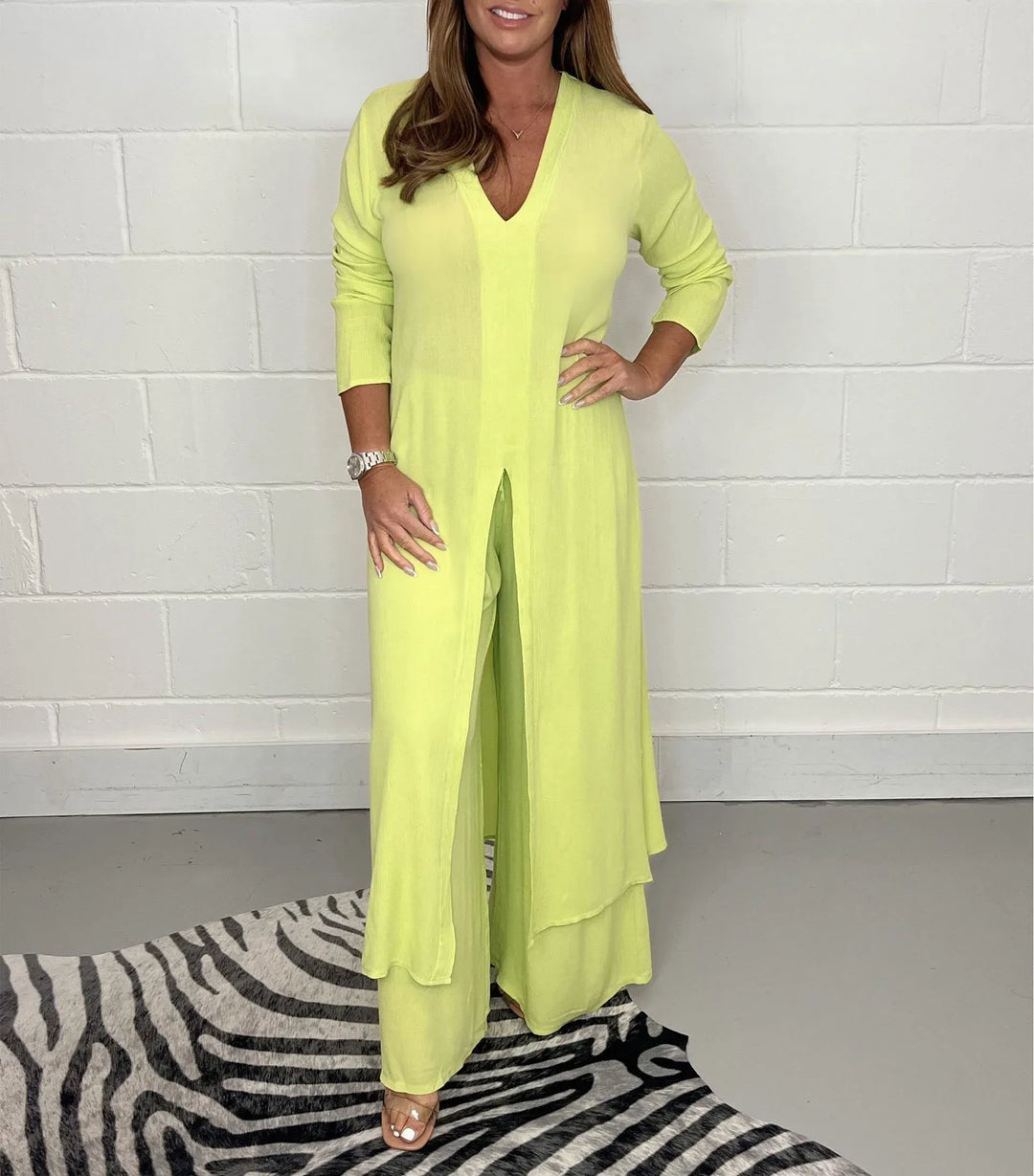 Cherly™ Comfortabele Twee-delige Set | Vloeiende Blouse en Wijde Broek