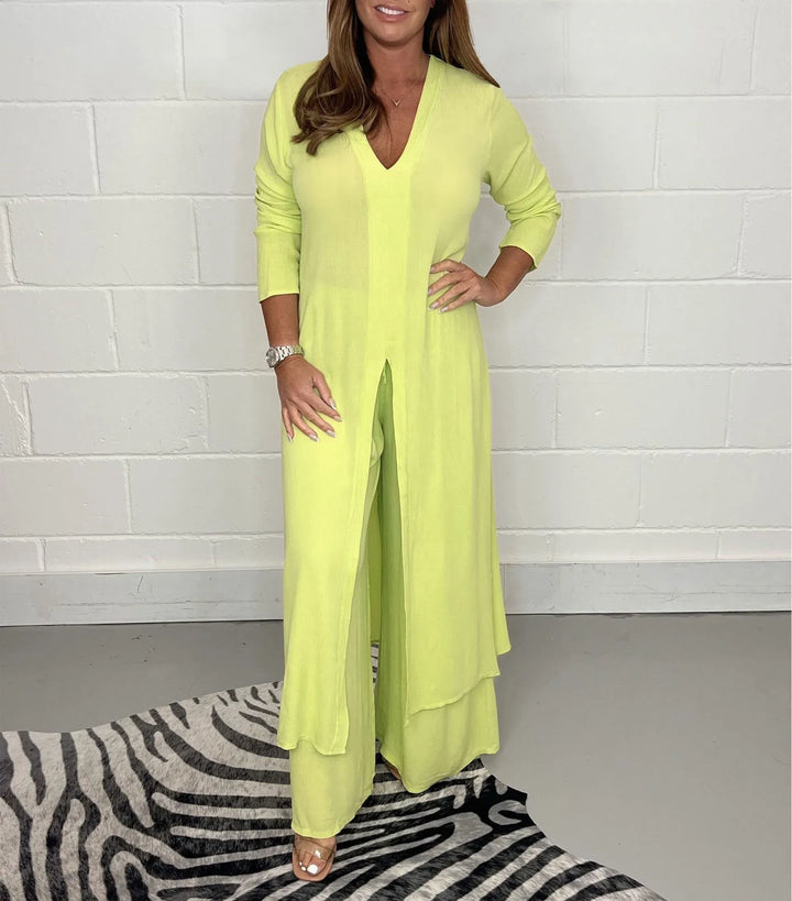 Cherly™ Comfortabele Twee-delige Set | Vloeiende Blouse en Wijde Broek