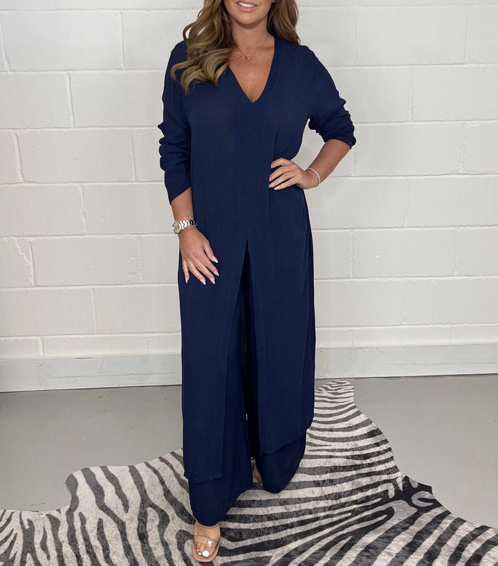 Cherly™ Comfortabele Twee-delige Set | Vloeiende Blouse en Wijde Broek