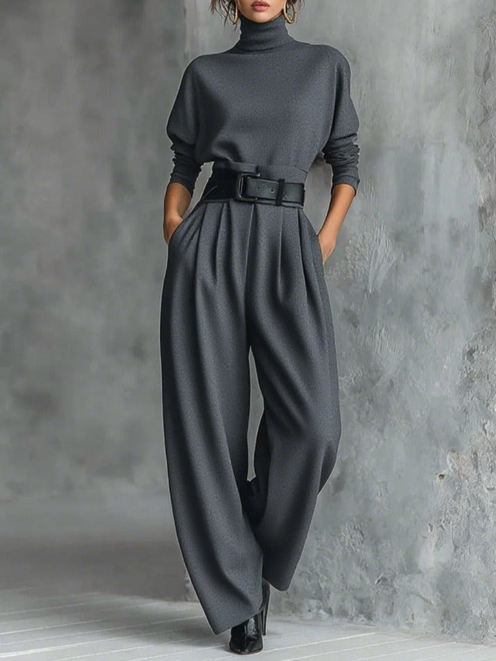 Jessica™ Elegante Top &amp; Rechte Broek Set | Aansluitende Coltrui en Op Maat Gemaakte Broek