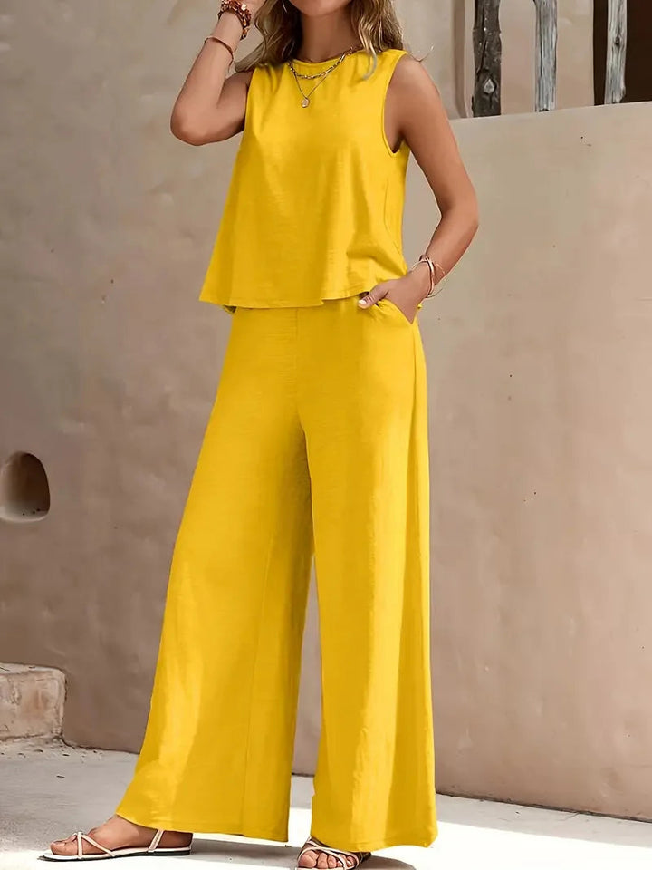 Danielle™ Mouwloze Twee-Delige Set | Mouwloos Top en Wijde Broek