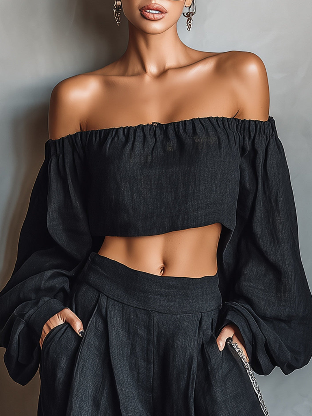 Tess™ || Off-Shoulder Set with Wide-Leg Pants