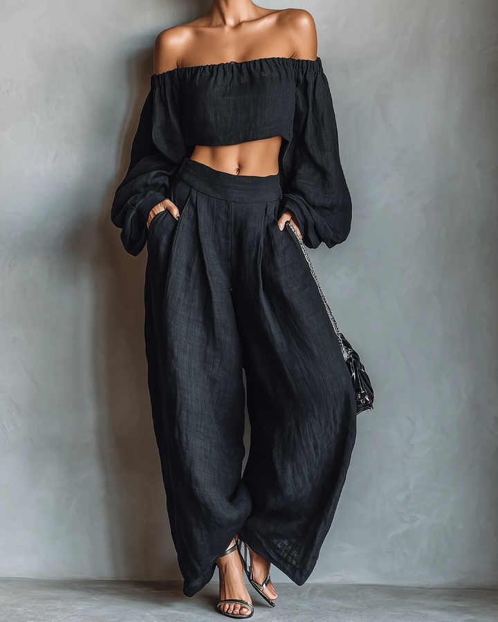 Tess™ || Off-Shoulder Set with Wide-Leg Pants