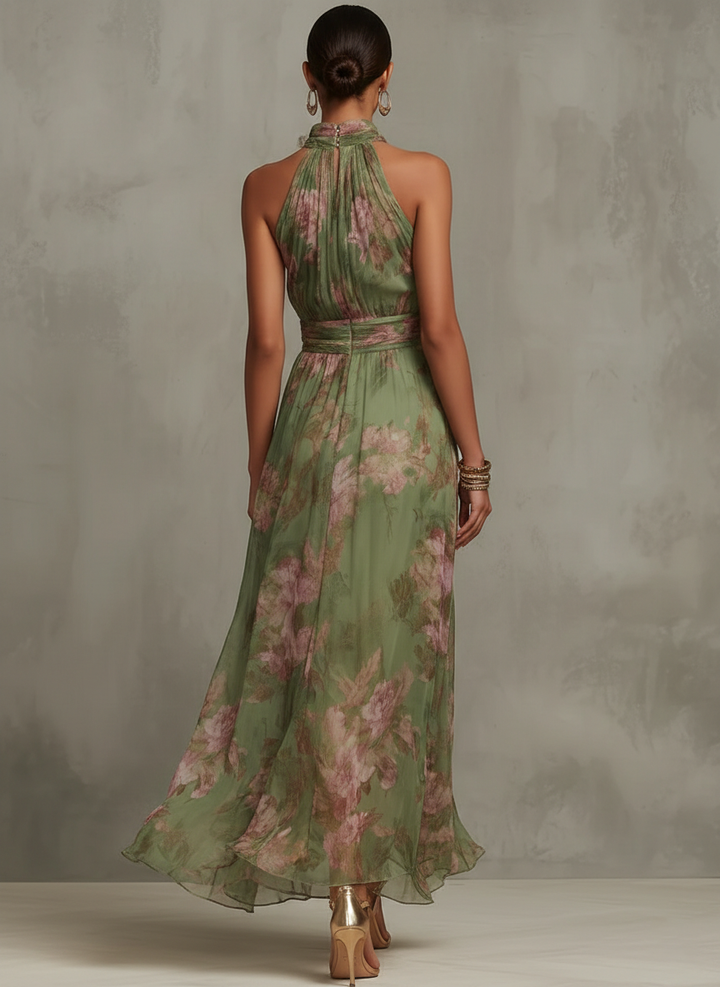 Florine™ | Groene Maxi Jurk met Bloemenmotief