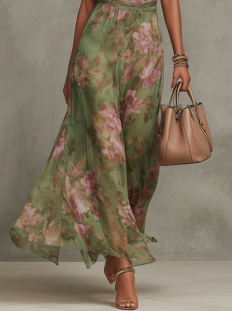 Florine™ | Groene Maxi Dress met Bloemenpatroon