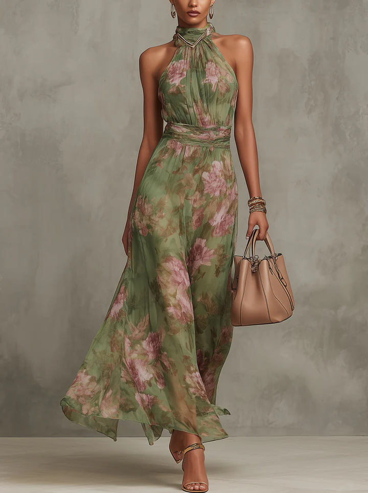 Florine™ | Groene Maxi Jurk met Bloemenmotief