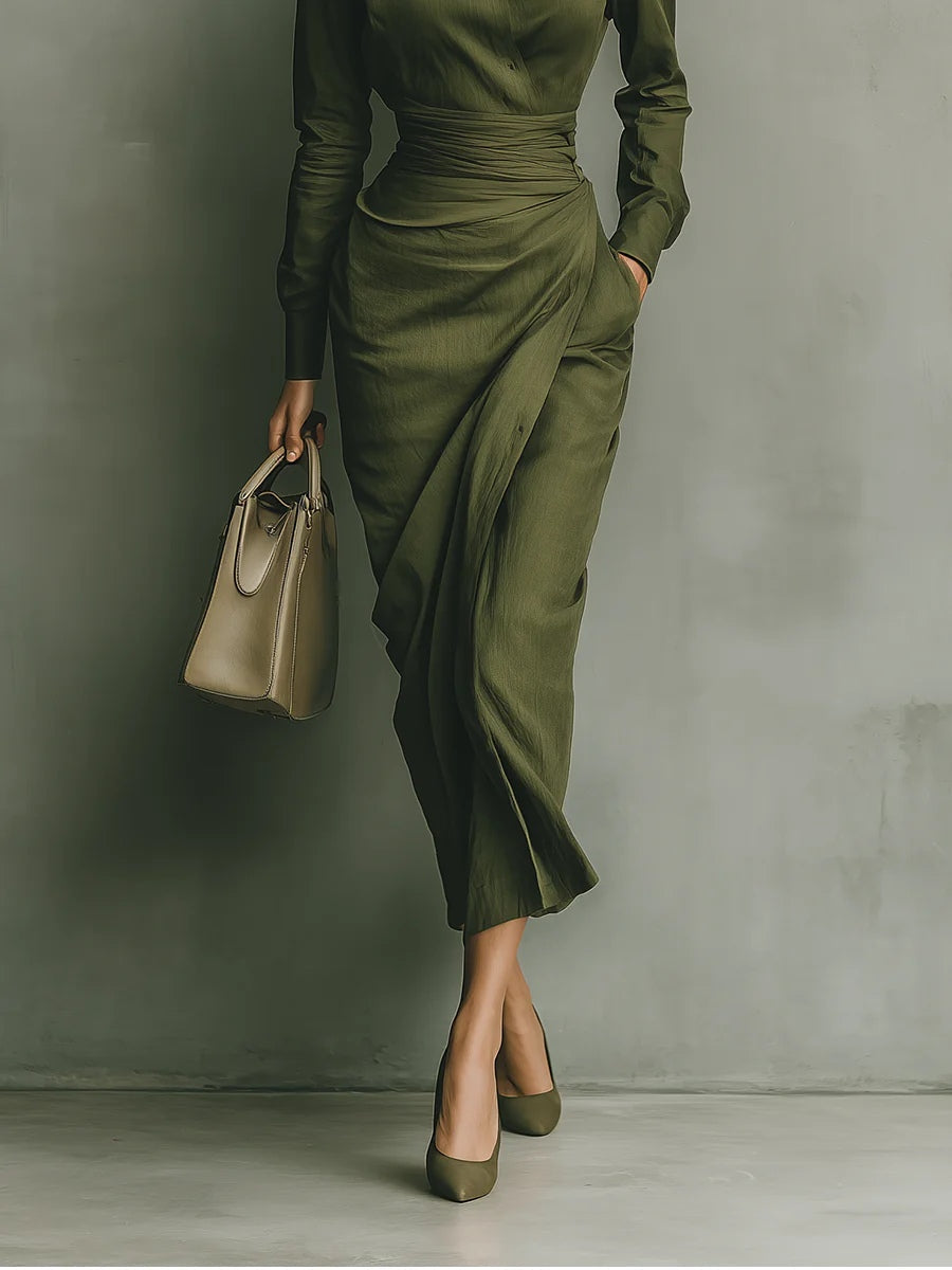Noëlle™ | Lange Legergroene Maxi Jurk