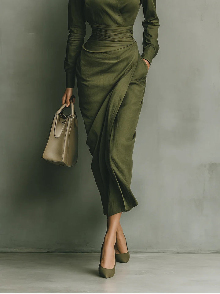 Noëlle™ | Lange Legergroene Maxi Jurk