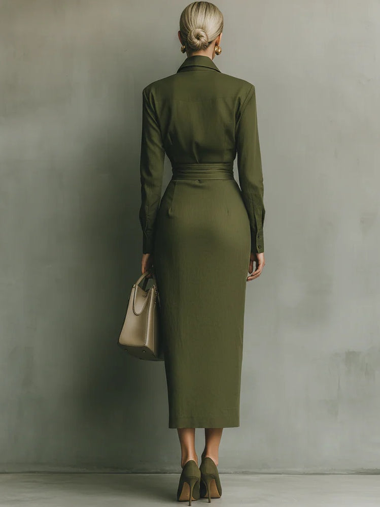 Noëlle™ | Lange Legergroene Maxi Jurk