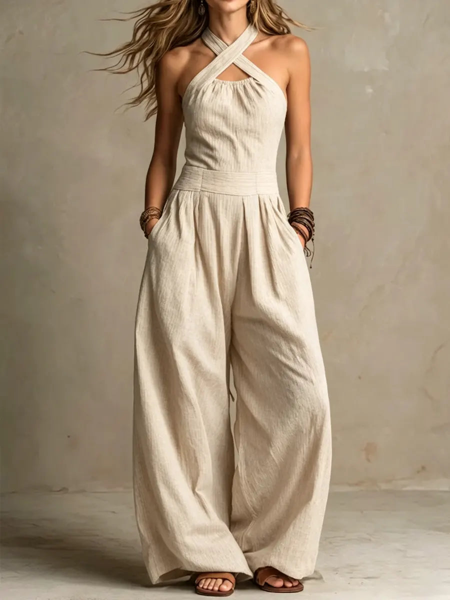 Bianca - Grijze jumpsuit met kruissluiting en een verfijnde snit