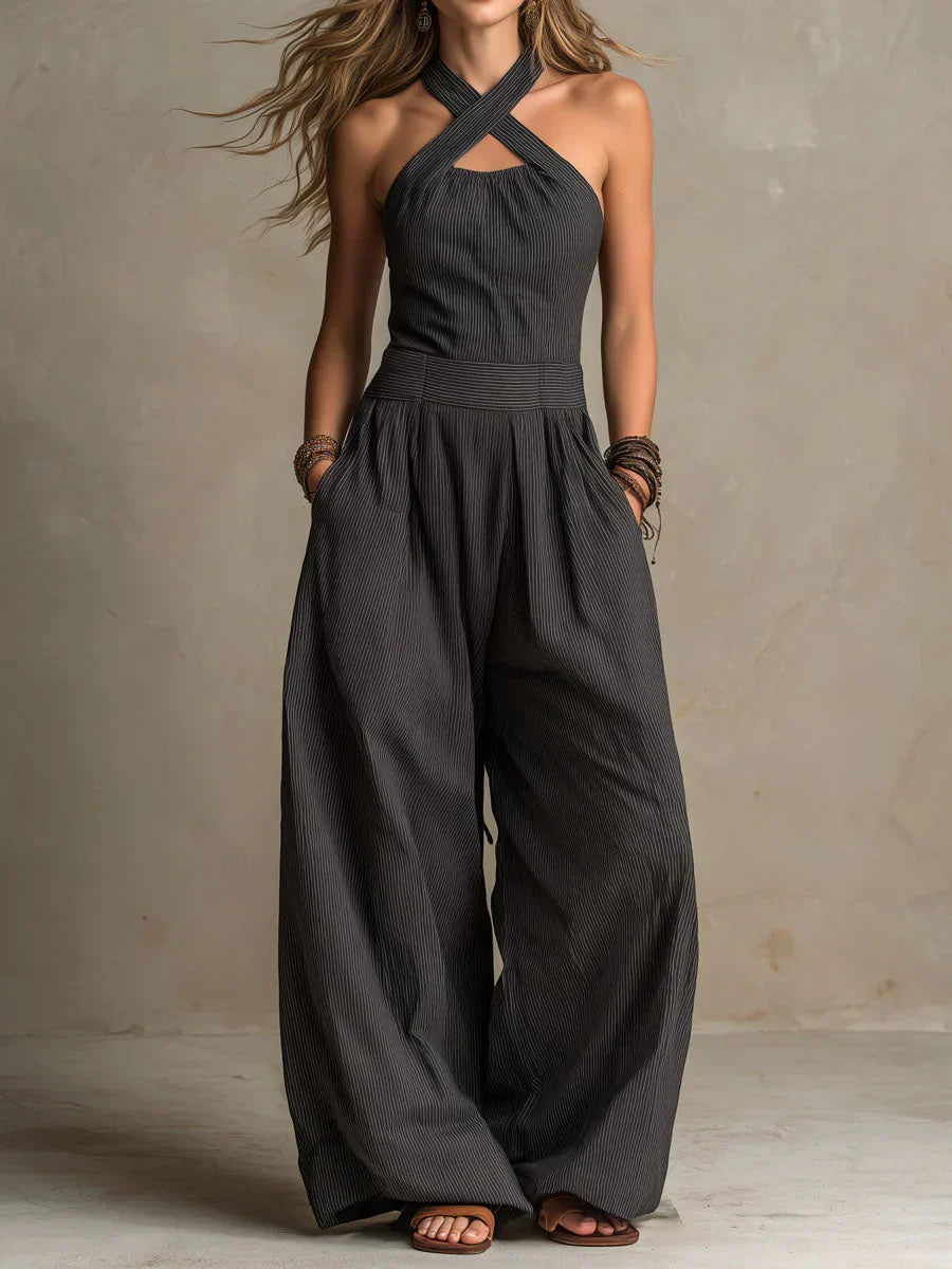 Bianca - Grijze jumpsuit met kruissluiting en een verfijnde snit