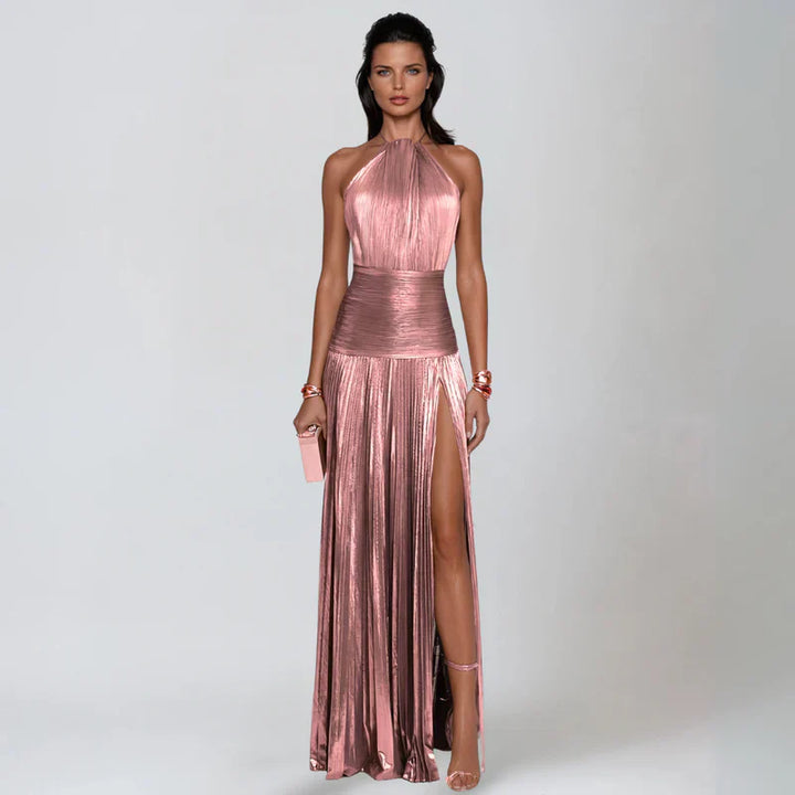 Emma | Halter Jurk Met Open Rug Metalen