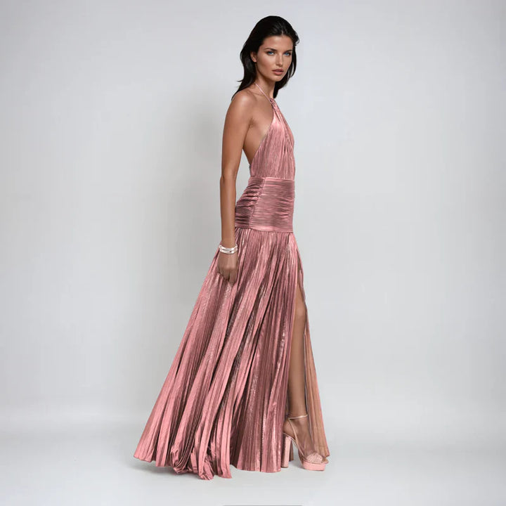 Emma | Halter Jurk Met Open Rug Metalen